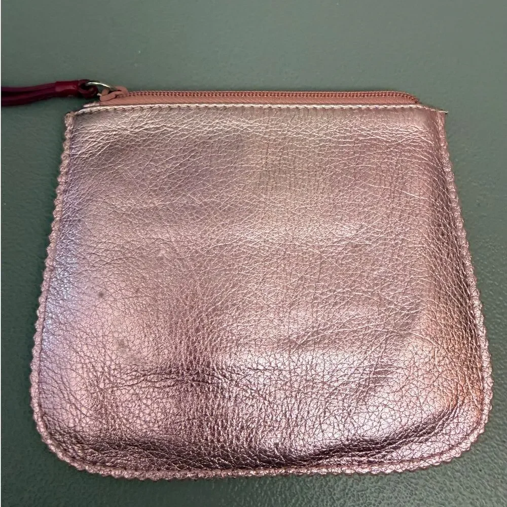 Brighton Metallic Pink Heart Zip Wallet Coin Pouch Wristlet